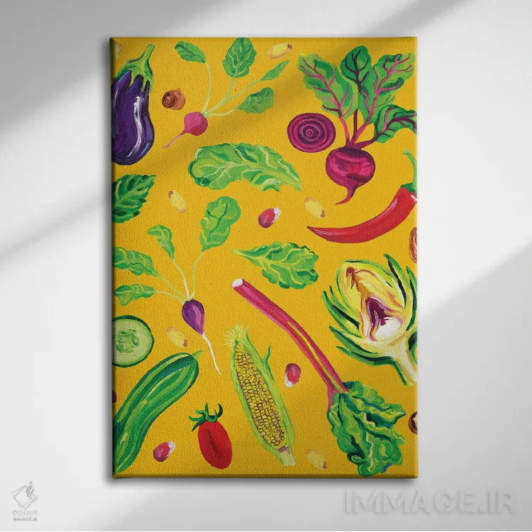 تابلو سبزیجات بهاری نارنجی روشن اثر آلیس استراکر - نمای روبهرو روی دیوار