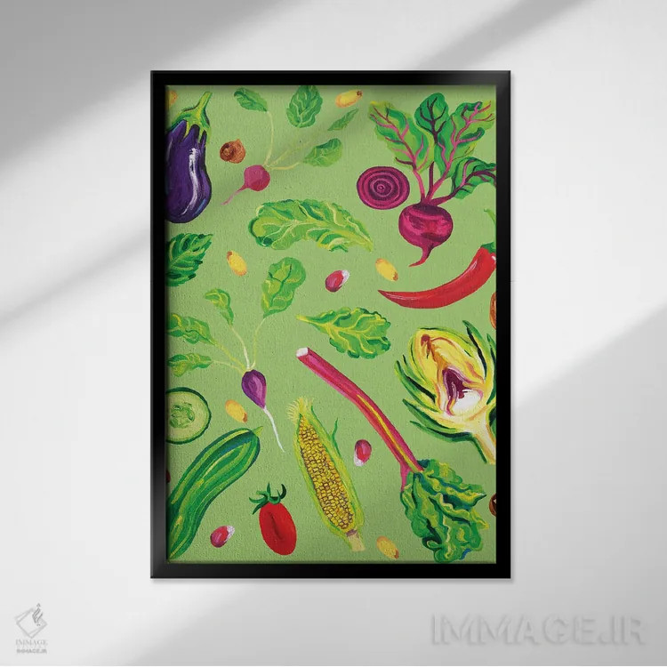 تابلو سبزیجات بهاری سبز اثر آلیس استراکر - نمای قابدار مشکی