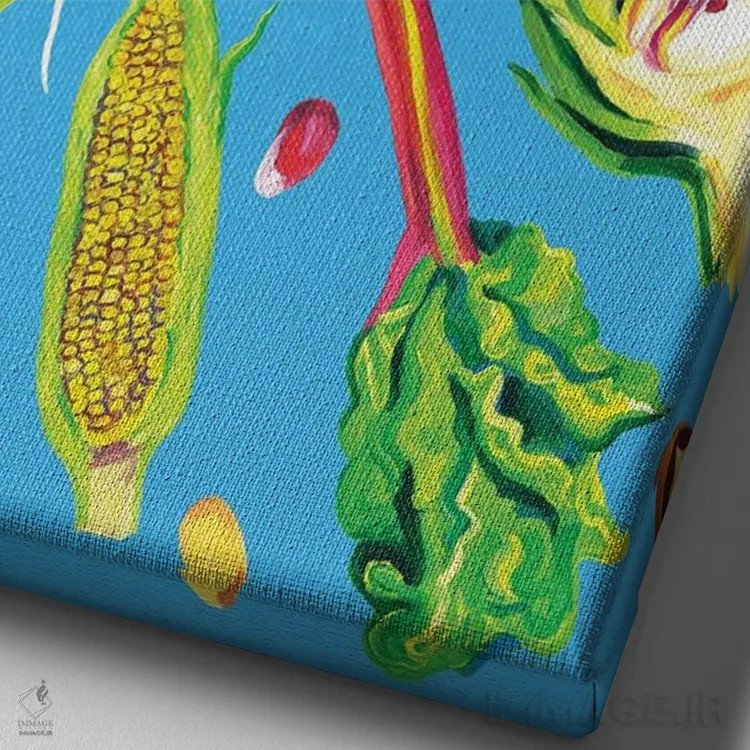 تابلو سبزیجات بهاری آبی اثر آلیس استراکر - نمای نزدیک بافت بوم