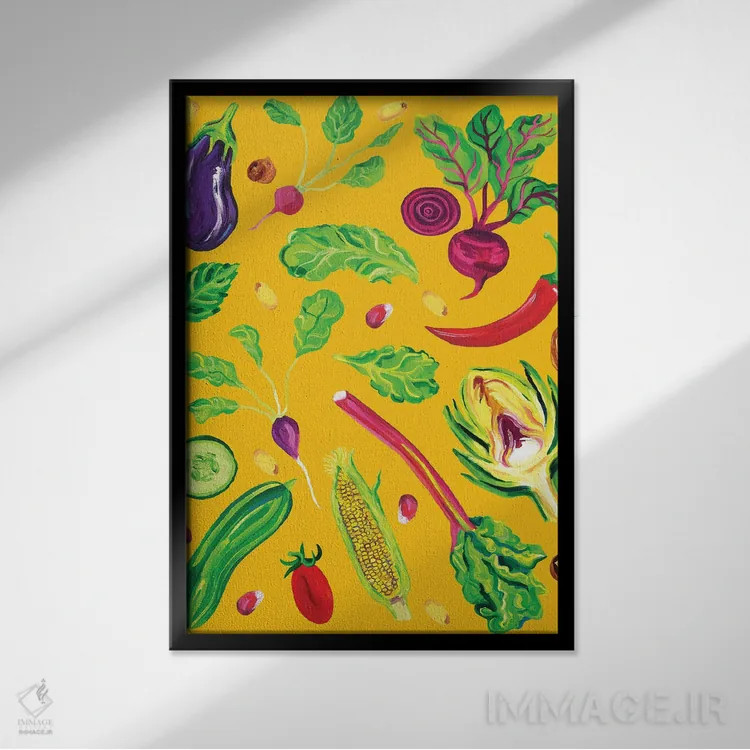 تابلو سبزیجات بهاری نارنجی روشن اثر آلیس استراکر - نمای قابدار مشکی