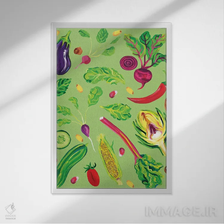 تابلو سبزیجات بهاری سبز اثر آلیس استراکر - نمای قابدار سفید