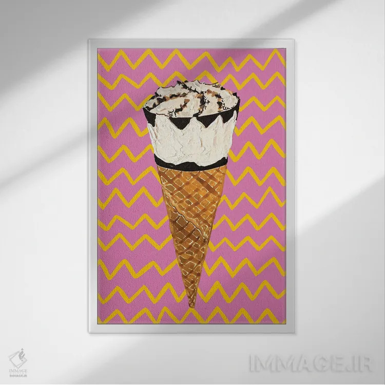 تابلو کورنتو روی زیگزاگ صورتی (بستنی) اثر آلیس استراکر - نمای قابدار سفید