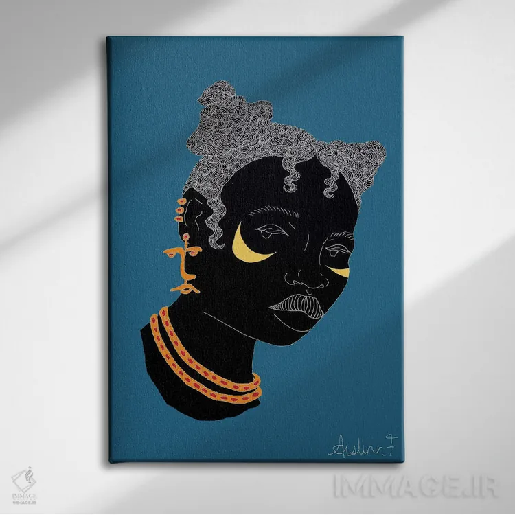 تابلو بافت بنتو I (مدل موی آفریقایی) اثر آیسلین اف - نمای روبهرو روی دیوار