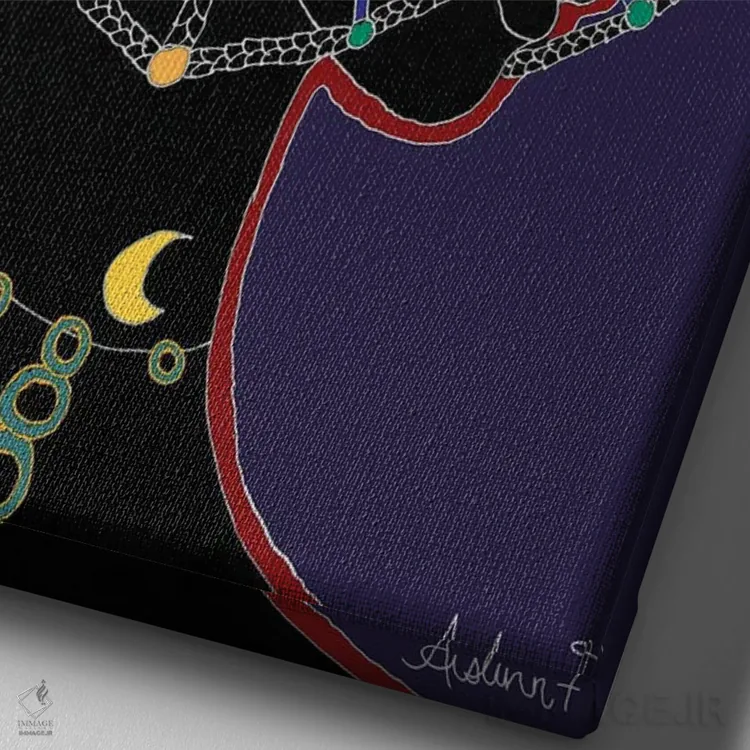 تابلو شرافت - آبی اثر آیسلین اف - نمای نزدیک بافت بوم