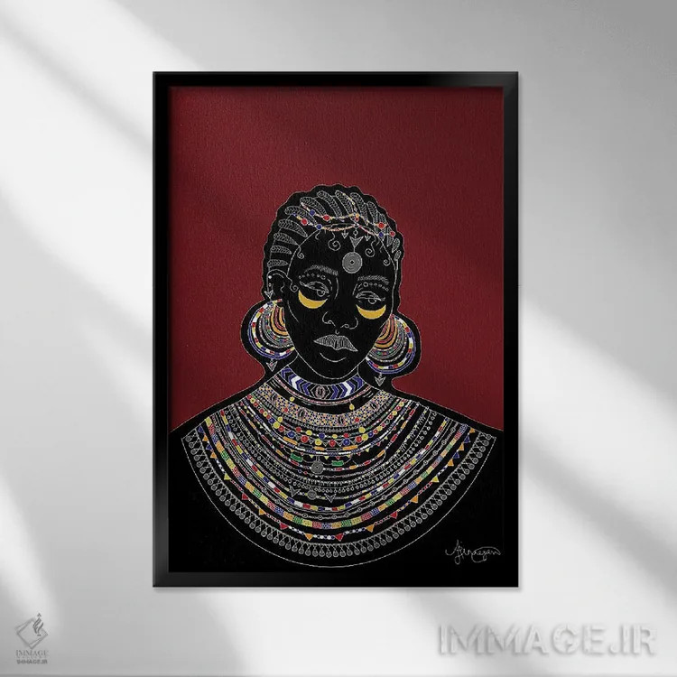 تابلو ماساای II (قوم آفریقایی) اثر آیسلین اف - نمای قابدار مشکی