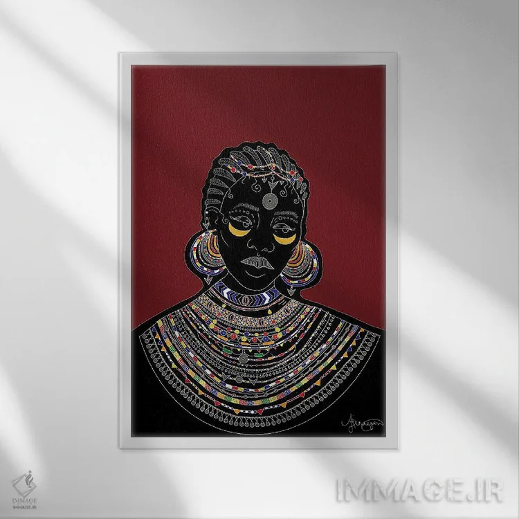 تابلو ماساای II (قوم آفریقایی) اثر آیسلین اف - نمای قابدار سفید