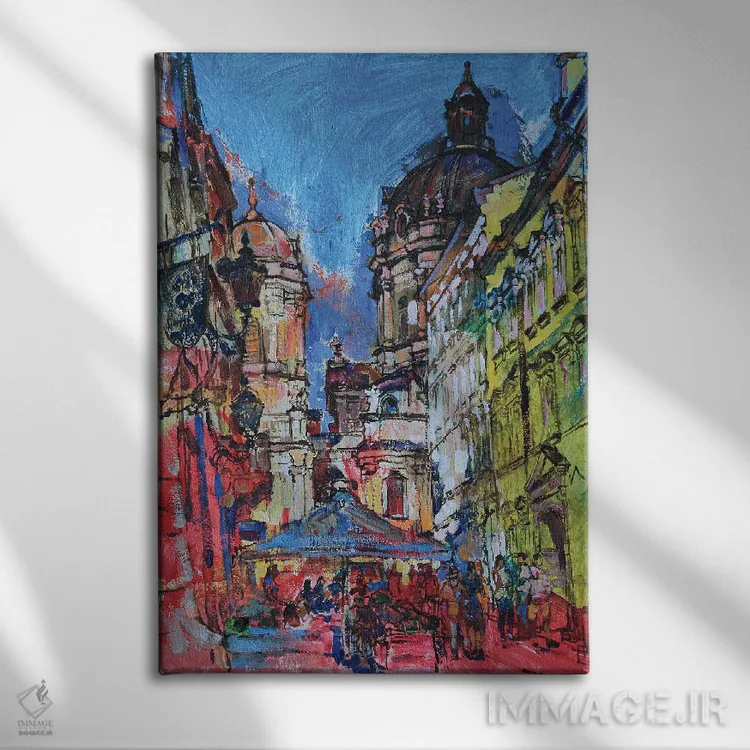 تابلو روز آفتابی در شهر قدیمی اثر اندریی کوتساچنکو - نمای روبهرو روی دیوار