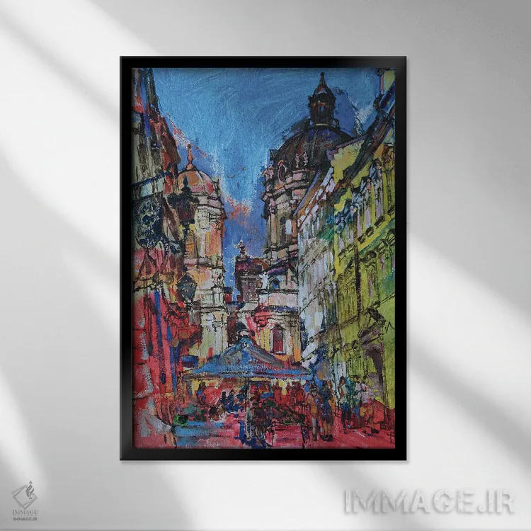 تابلو روز آفتابی در شهر قدیمی اثر اندریی کوتساچنکو - نمای قابدار مشکی