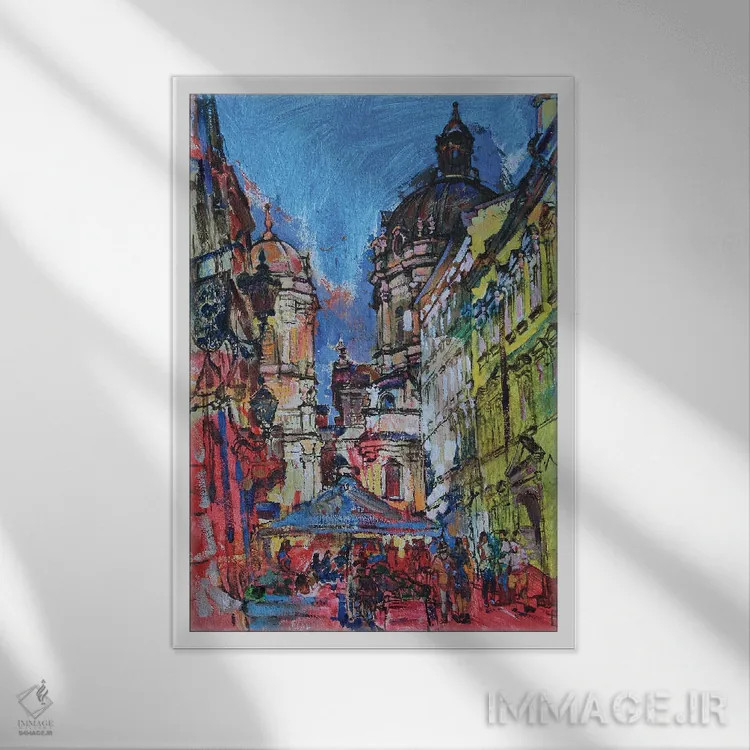 تابلو روز آفتابی در شهر قدیمی اثر اندریی کوتساچنکو - نمای قابدار سفید