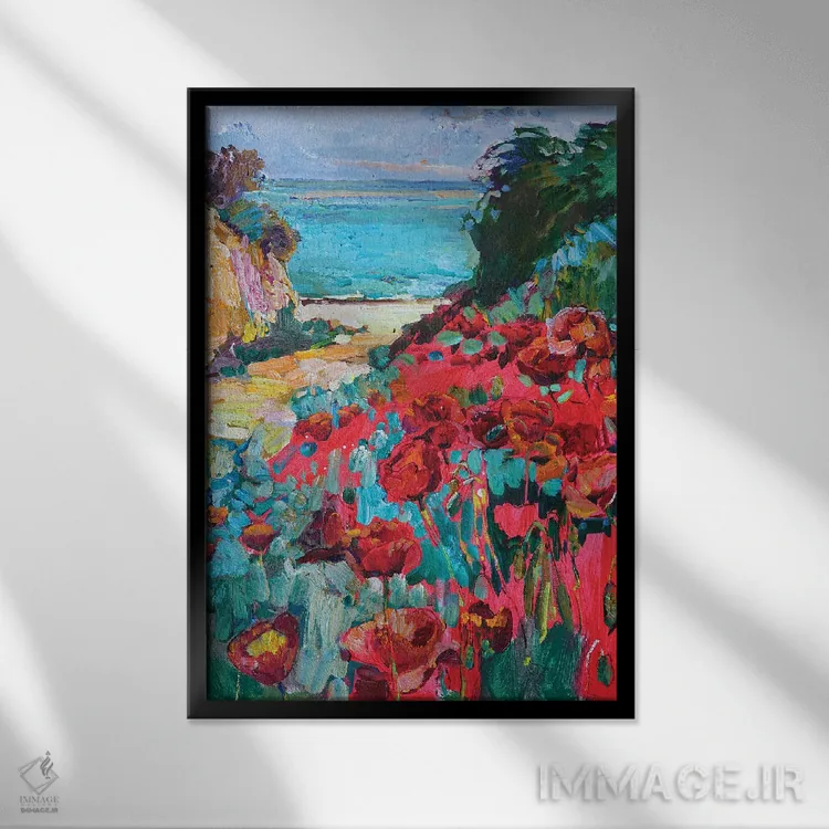 تابلو گل شقایق قرمز اثر اندریی کوتساچنکو - نمای قابدار مشکی