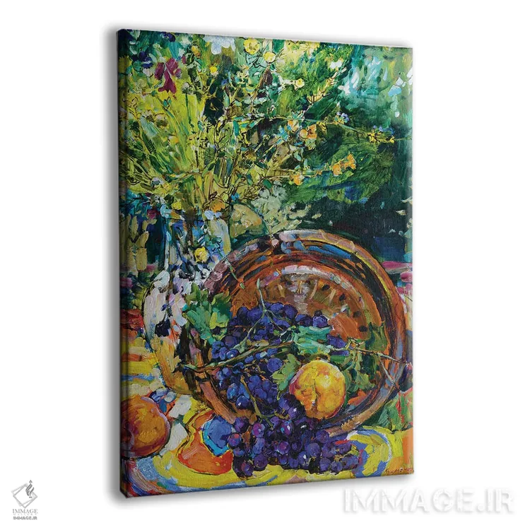 تابلو طبیعت بیجان آفتابی با هلو و گلهای وحشی اثر اندریی کوتساچنکو - نمای پرسپکتیو محصول