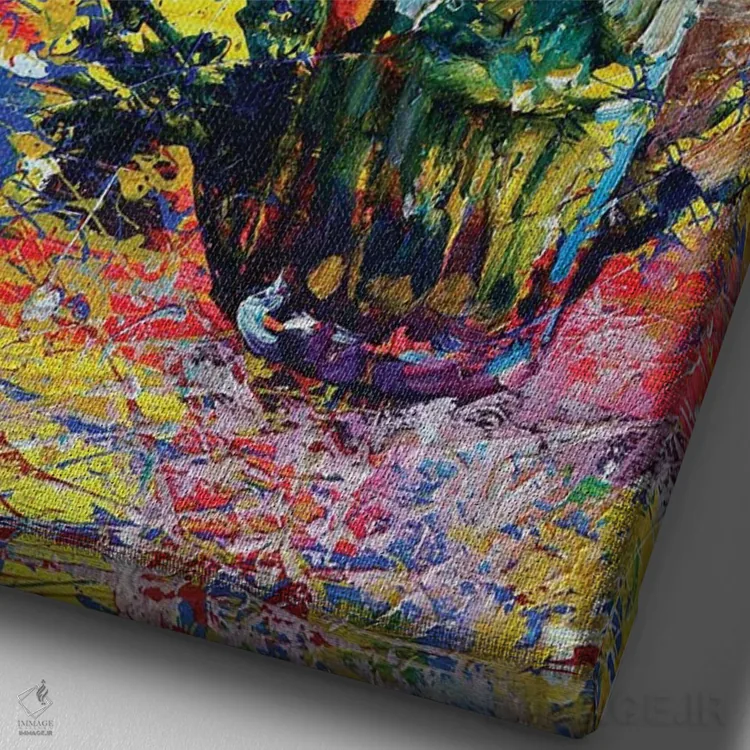 تابلو طبیعت بیجان چندرنگ با گلهای وحشی آبی اثر اندریی کوتساچنکو - نمای نزدیک بافت بوم