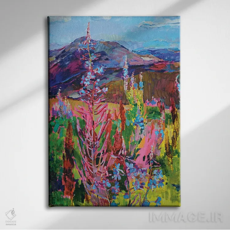 تابلو گلهای کوهستانی اثر اندریی کوتساچنکو - نمای روبهرو روی دیوار