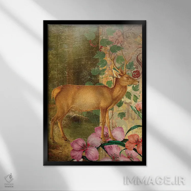 تابلو غزال (گوزن) اثر ایمی استوارت - نمای قابدار مشکی