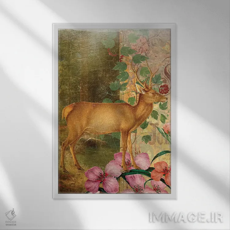 تابلو غزال (گوزن) اثر ایمی استوارت - نمای قابدار سفید