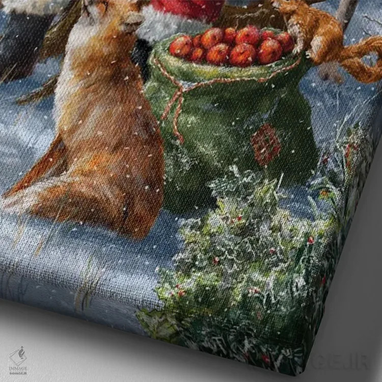 تابلو حیوانات بابانوئل اثر علی کورتی - نمای نزدیک بافت بوم