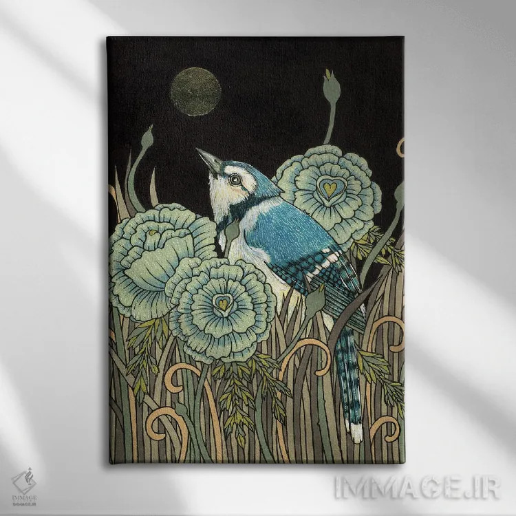 تابلو جیجغد آبی (پرنده) اثر آنیتا اینوراریتی - نمای روبهرو روی دیوار