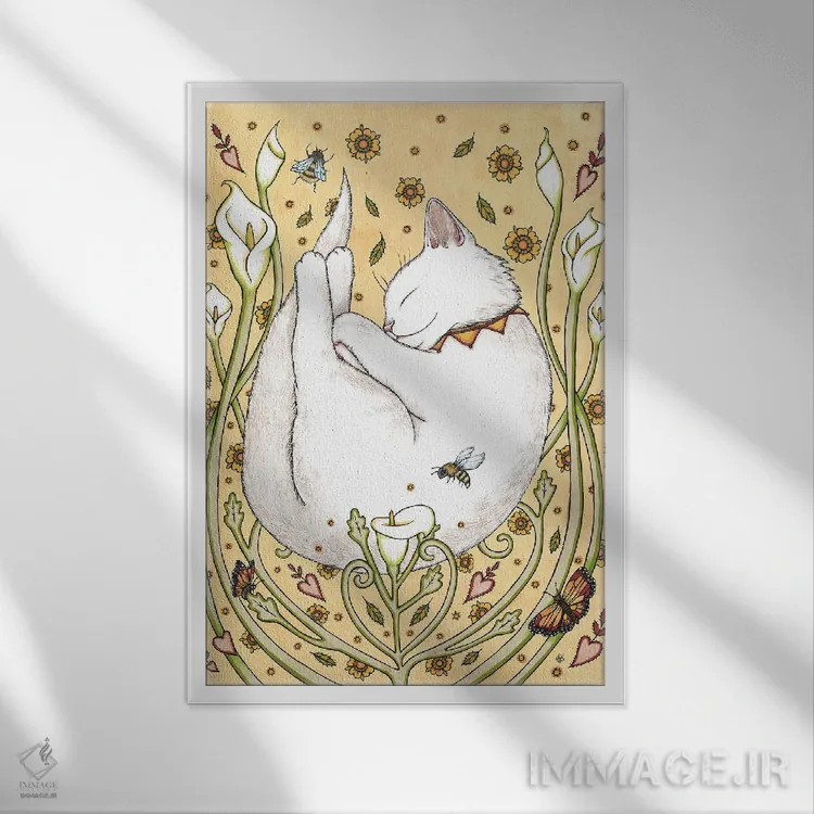 تابلو پروانهها و زنبورها اثر آنیتا اینوراریتی - نمای قابدار سفید