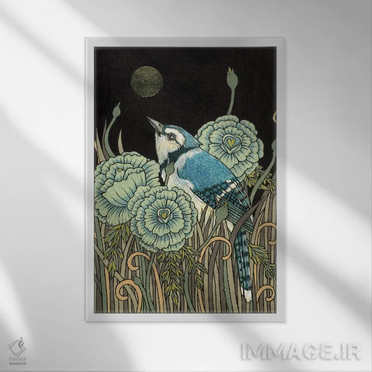 تابلو جیجغد آبی (پرنده) اثر آنیتا اینوراریتی - نمای قابدار سفید