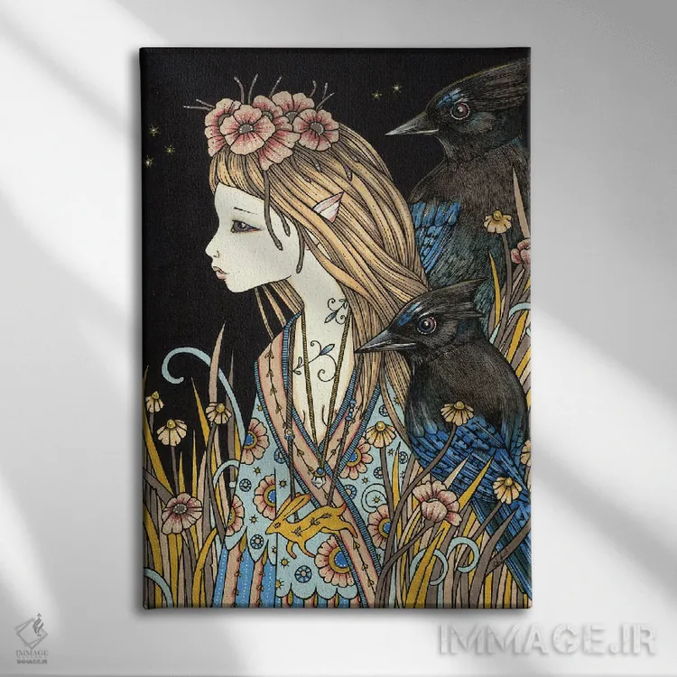 تابلو کودک عوضشده (افسانهای؛ جانشین بچه انسان با موجود فرازمینی) اثر آنیتا اینوراریتی - نمای روبهرو روی دیوار