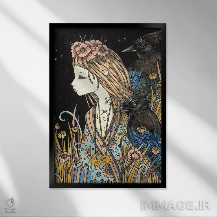 تابلو کودک عوضشده (افسانهای؛ جانشین بچه انسان با موجود فرازمینی) اثر آنیتا اینوراریتی - نمای قابدار مشکی