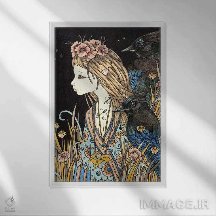 تابلو کودک عوضشده (افسانهای؛ جانشین بچه انسان با موجود فرازمینی) اثر آنیتا اینوراریتی - نمای قابدار سفید