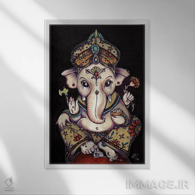 تابلو گانشا (خدای هندو، سر فیل) اثر آنیتا اینوراریتی - نمای قابدار سفید