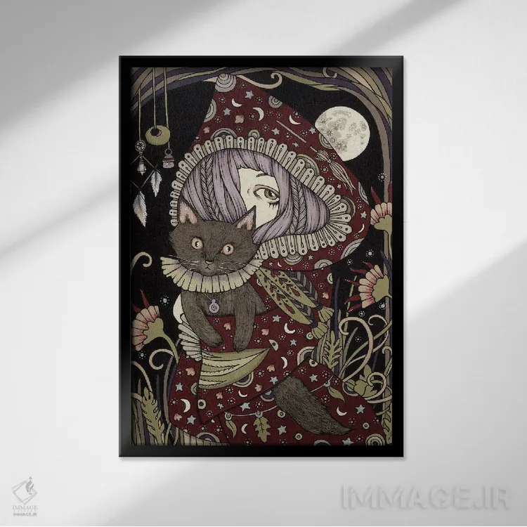 تابلو لونای اسطوخودوس (Luna: ماه، Lavender: اسطوخودوس) اثر آنیتا اینوراریتی - نمای قابدار مشکی