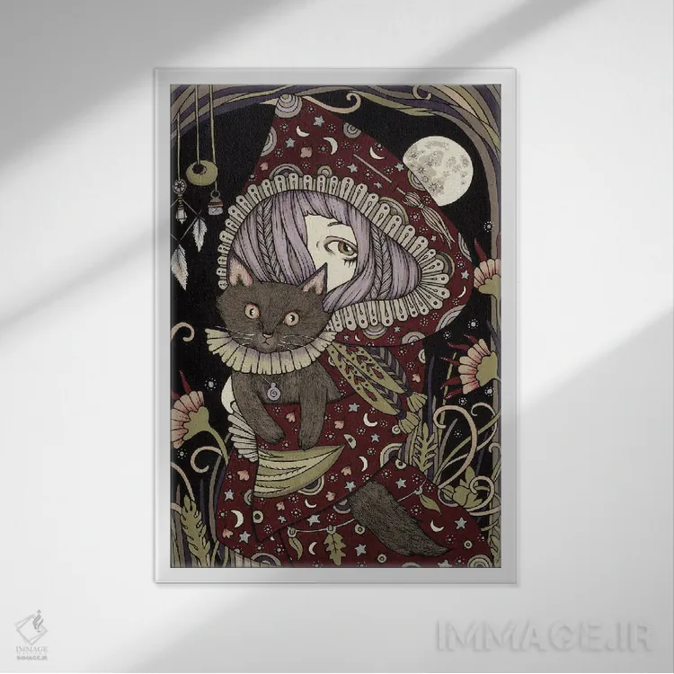 تابلو لونای اسطوخودوس (Luna: ماه، Lavender: اسطوخودوس) اثر آنیتا اینوراریتی - نمای قابدار سفید