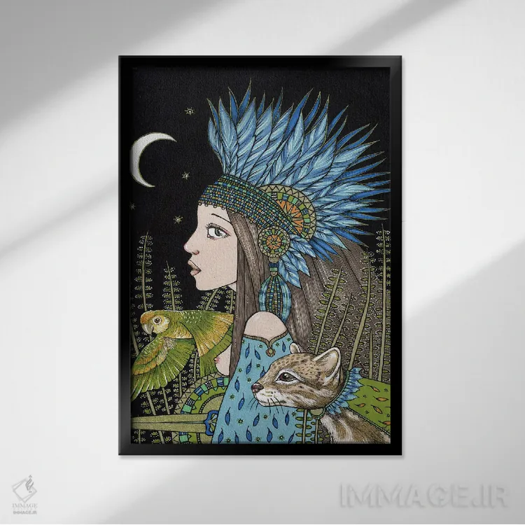 تابلو ماماکوناس (احتمالاً اشاره به شخصیت/عنوان زنان والای پرو باستان) اثر آنیتا اینوراریتی - نمای قابدار مشکی