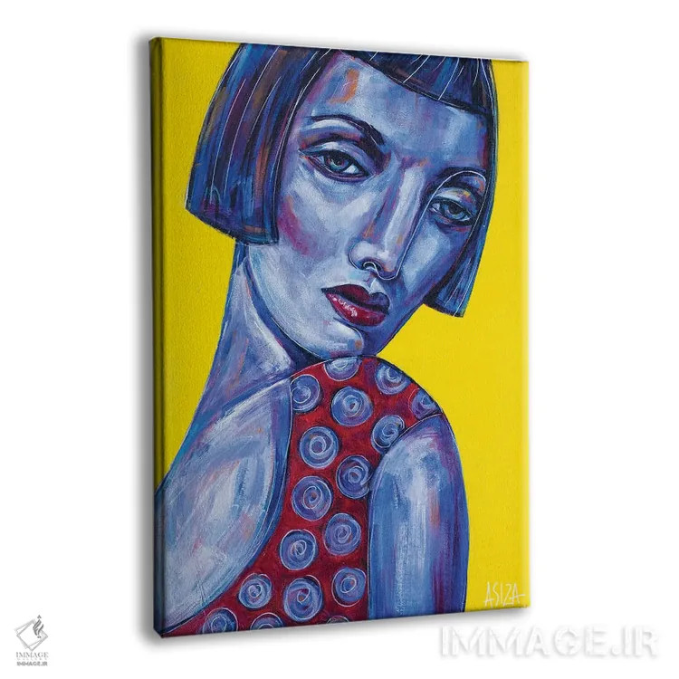 تابلو دختر با بلوز خالخالی اثر آسایزا - نمای پرسپکتیو محصول