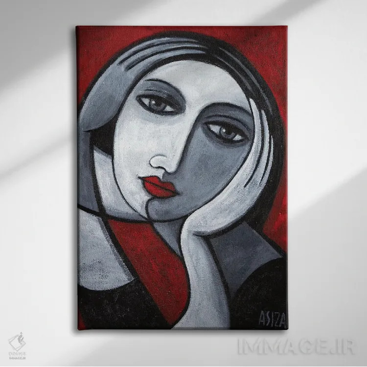 تابلو زن با دو صورت اثر آسایزا - نمای روبهرو روی دیوار