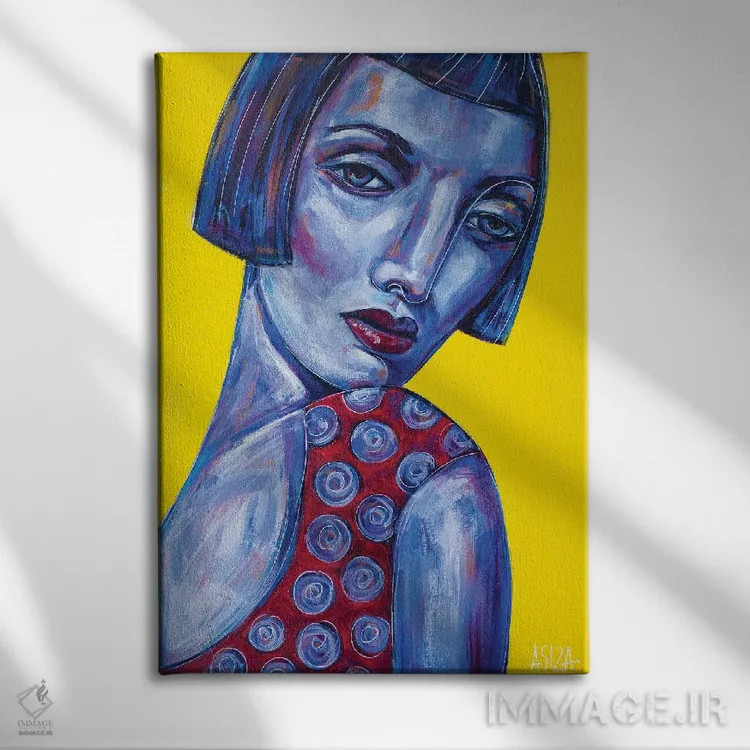 تابلو دختر با بلوز خالخالی اثر آسایزا - نمای روبهرو روی دیوار