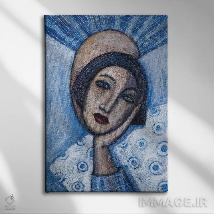 تابلو دختر با پیژامه آبی اثر آسایزا - نمای روبهرو روی دیوار