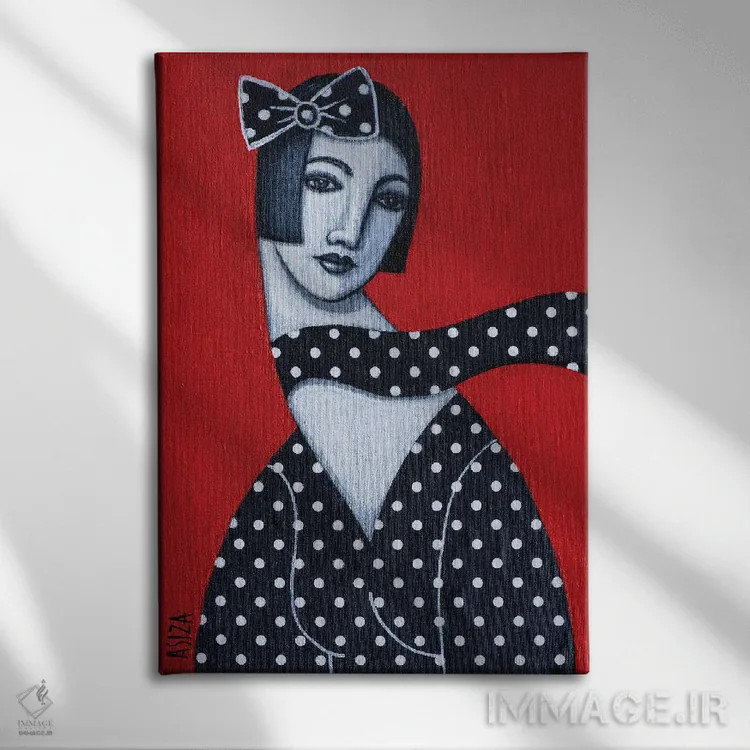 تابلو دختر با لباس خالخالی اثر آسایزا - نمای روبهرو روی دیوار