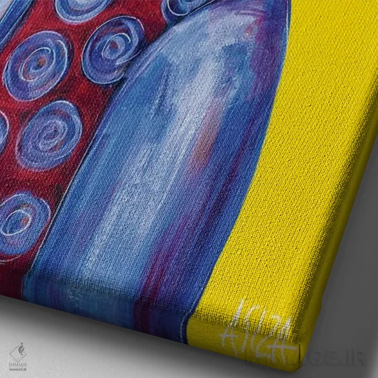 تابلو دختر با بلوز خالخالی اثر آسایزا - نمای نزدیک بافت بوم