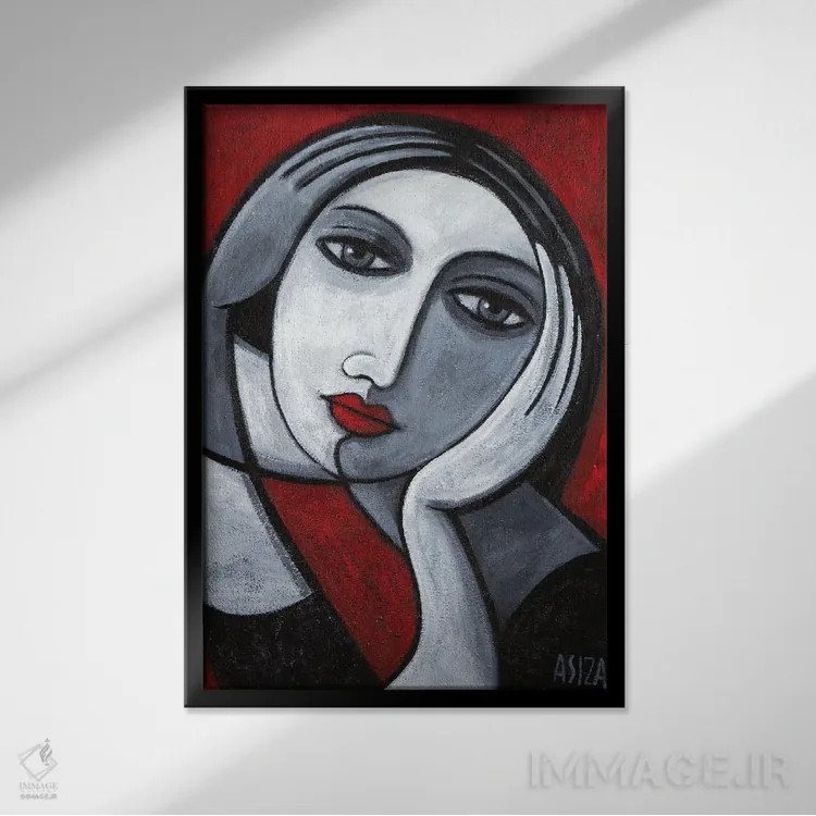 تابلو زن با دو صورت اثر آسایزا - نمای قابدار مشکی