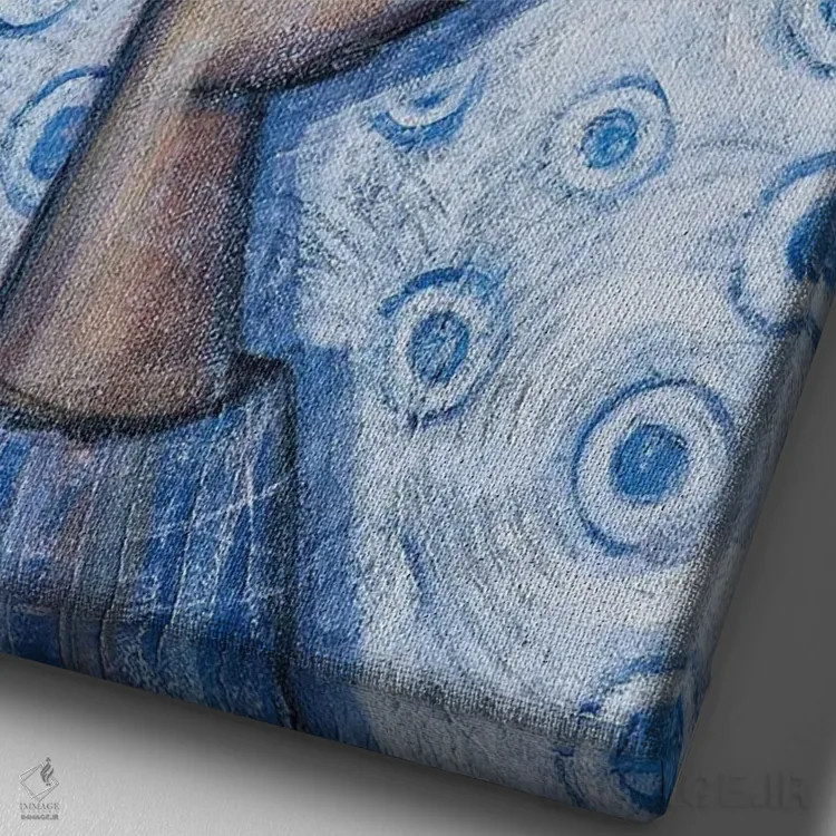 تابلو دختر با پیژامه آبی اثر آسایزا - نمای نزدیک بافت بوم