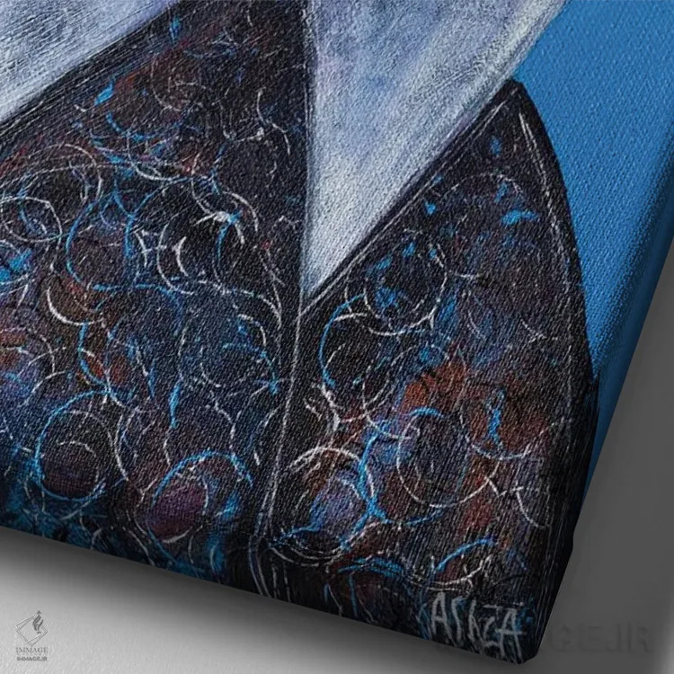 تابلو آبی اثر آسایزا - نمای نزدیک بافت بوم