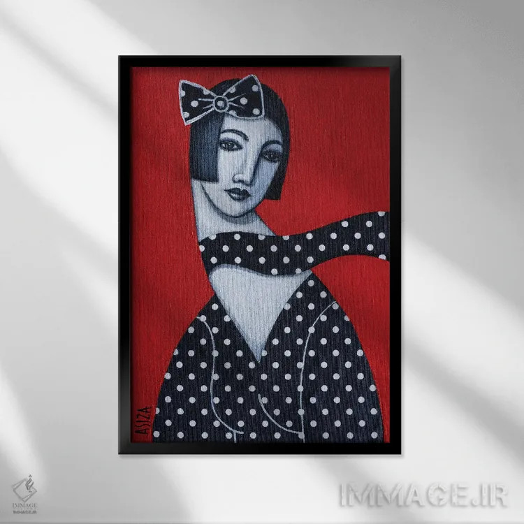 تابلو دختر با لباس خالخالی اثر آسایزا - نمای قابدار مشکی