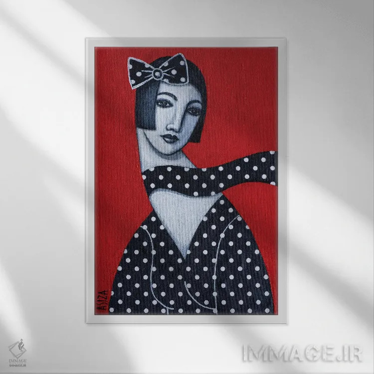 تابلو دختر با لباس خالخالی اثر آسایزا - نمای قابدار سفید