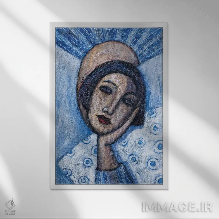 تابلو دختر با پیژامه آبی اثر آسایزا - نمای قابدار سفید