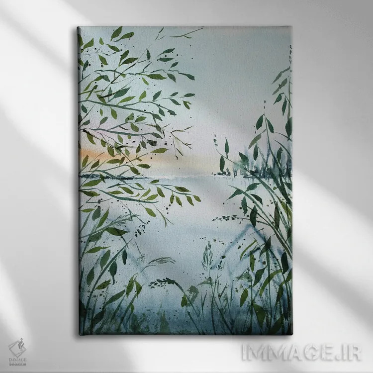 تابلو سحرگاه بر دریاچه اثر الکساندرا جاگودا - نمای روبهرو روی دیوار