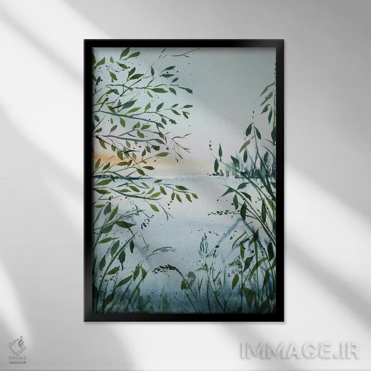 تابلو سحرگاه بر دریاچه اثر الکساندرا جاگودا - نمای قابدار مشکی