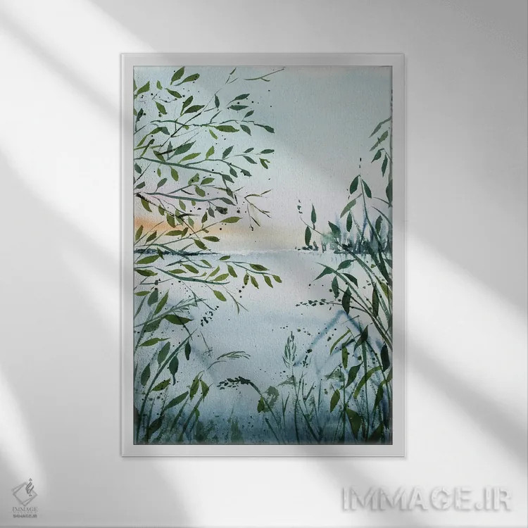 تابلو سحرگاه بر دریاچه اثر الکساندرا جاگودا - نمای قابدار سفید