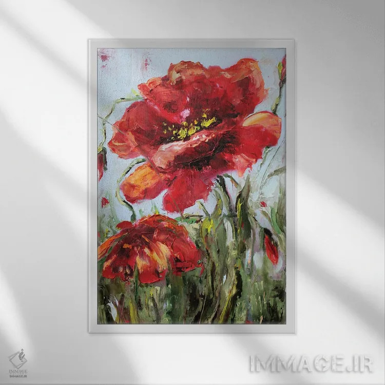 تابلو شقایقها اثر الکساندرا جاگودا - نمای قابدار سفید