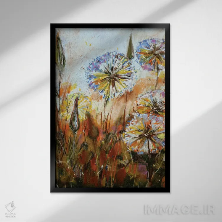 تابلو قاصدکها اثر الکساندرا جاگودا - نمای قابدار مشکی