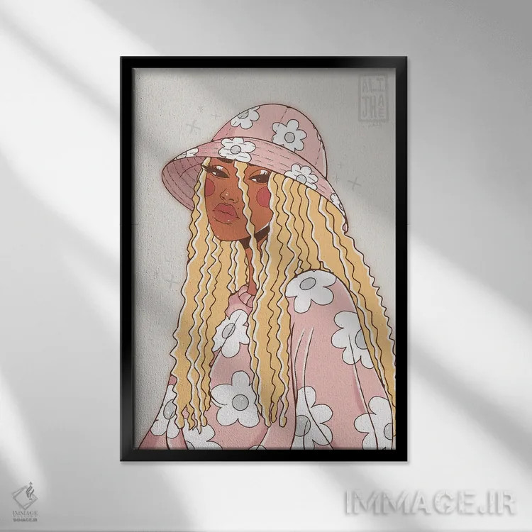 تابلو دختر گلها اثر علیجاه وست - نمای قابدار مشکی