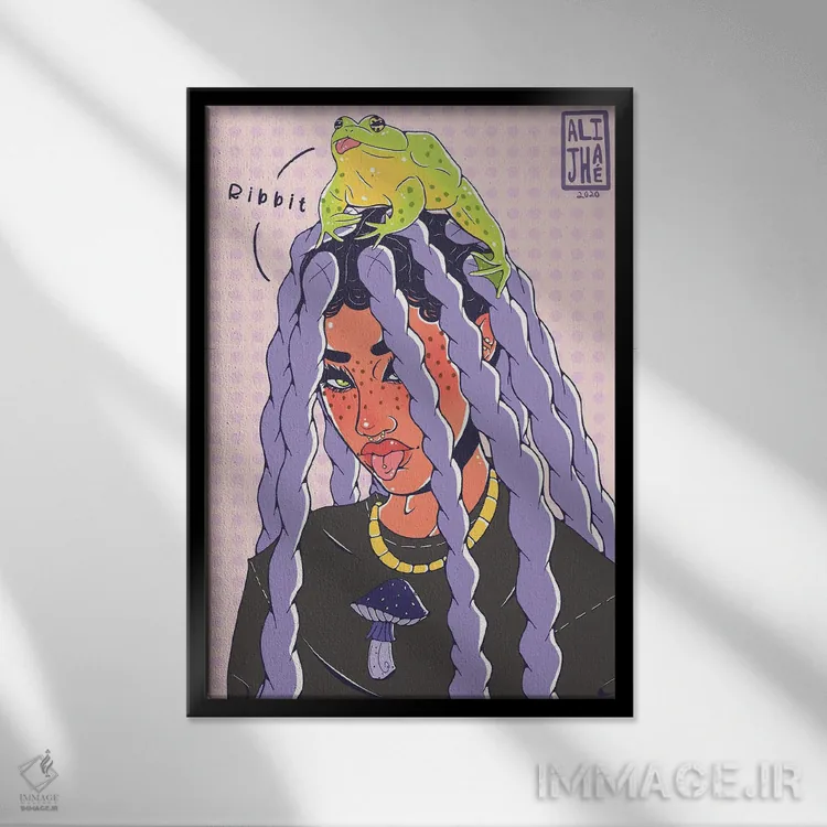 تابلو دختر قورباغهای اثر علیجاه وست - نمای قابدار مشکی