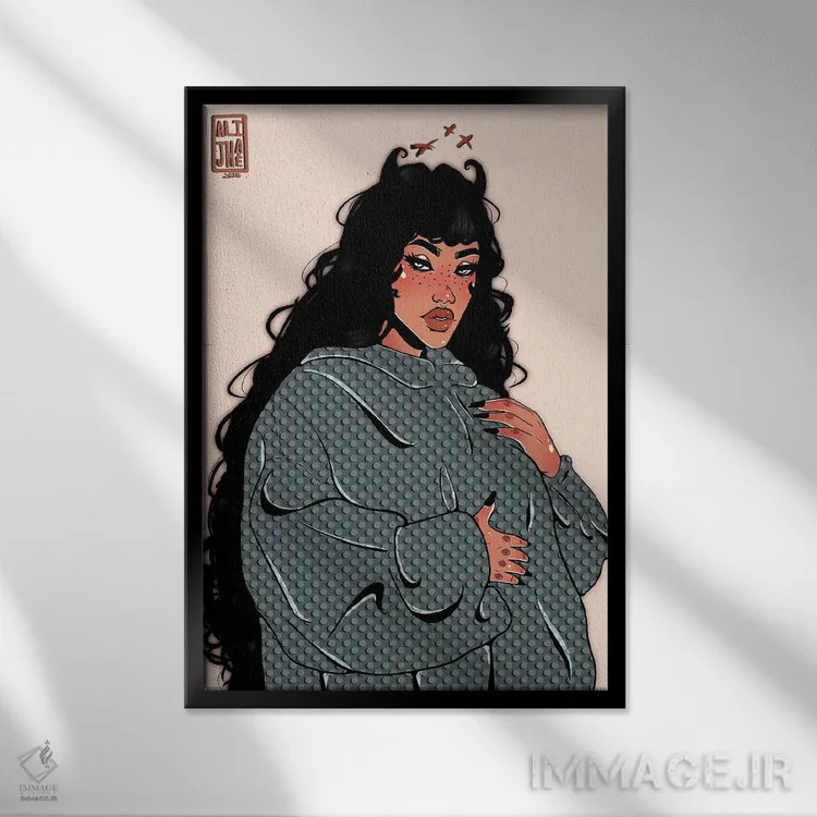 تابلو دختر خالخالی اثر علیجاه وست - نمای قابدار مشکی